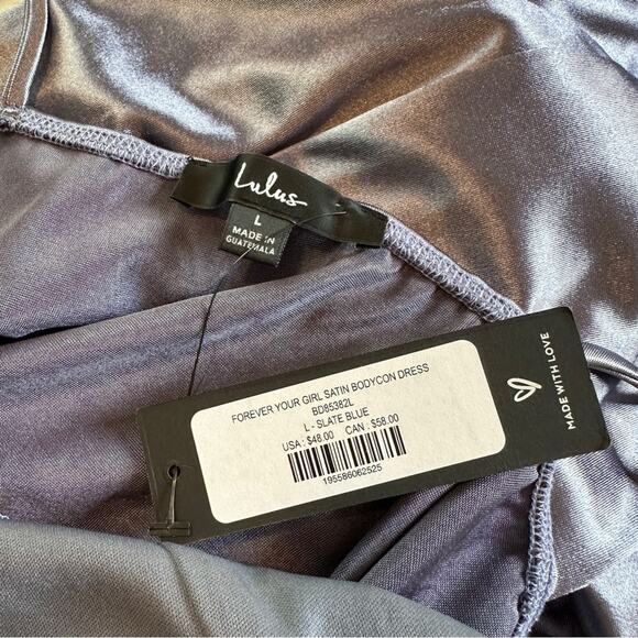 Lulus Forever Your Girl Slate Blue Satin Bodycon Dress NEW - Picture 6 of 11